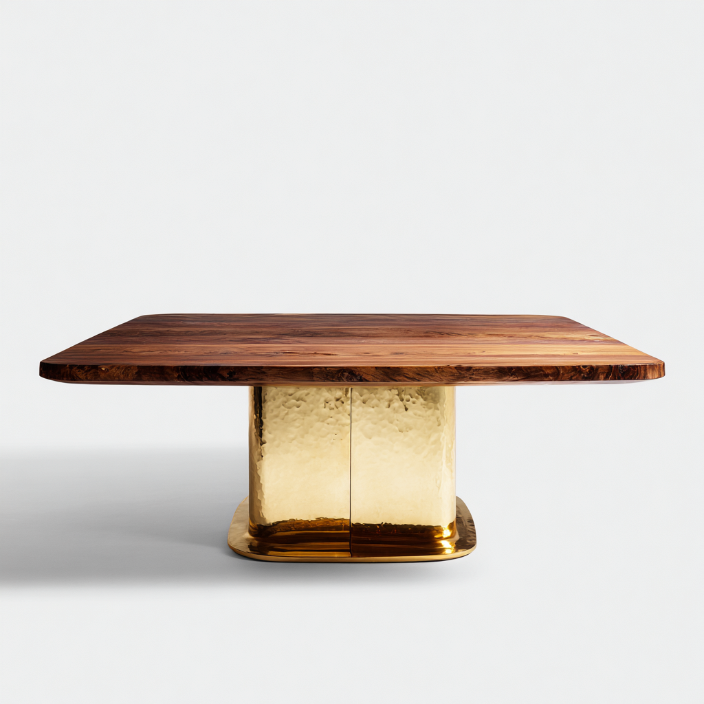 Table à manger bois - métal 120x120x76 cm - bois foncé - laiton - design moderne - adapté à la salle à manger-Styleixe