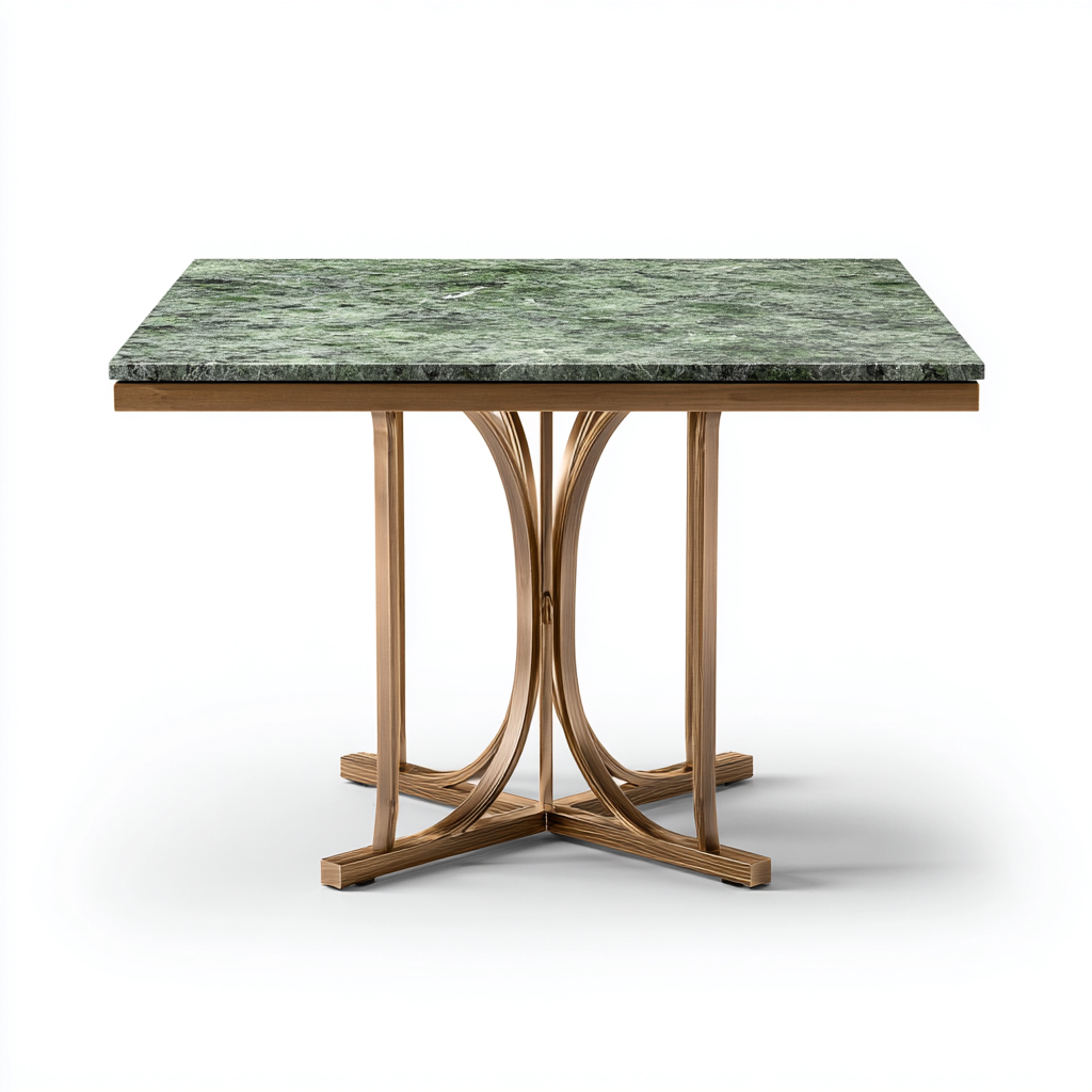 Table à manger marbre - métal 90x90x75 cm - vert - laiton - design moderne - adapté à la salle à manger-Styleixe