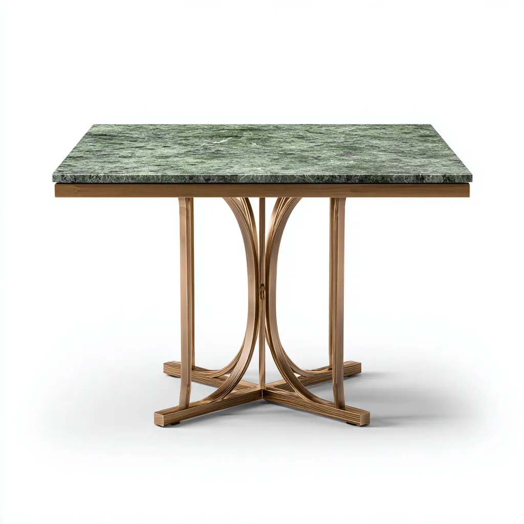 Table à manger marbre - métal 90x90x75 cm - vert - laiton - design moderne - adapté à la salle à manger-Styleixe