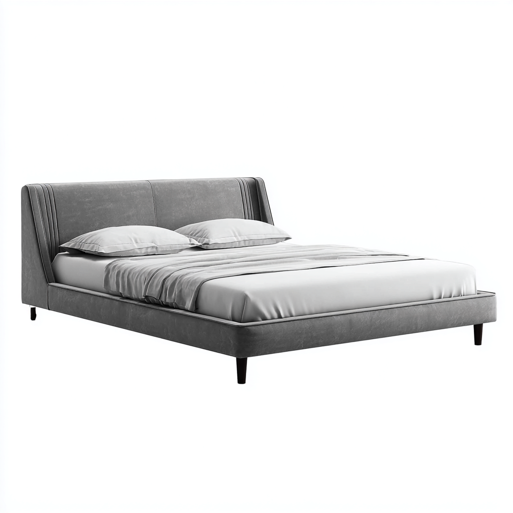 Lit double - tissu - 200x180x95 cm - gris clair - style moderne - pour chambre-Styleixe