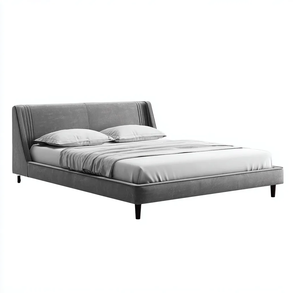 Lit double - tissu - 200x180x95 cm - gris clair - style moderne - pour chambre-Styleixe