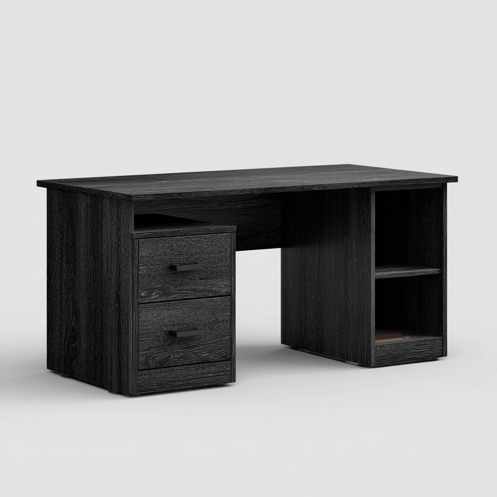 Bureau en bois 120x60x75 cm - noir - adapté à l'office - avec tiroirs et étagères - style moderne-Styleixe
