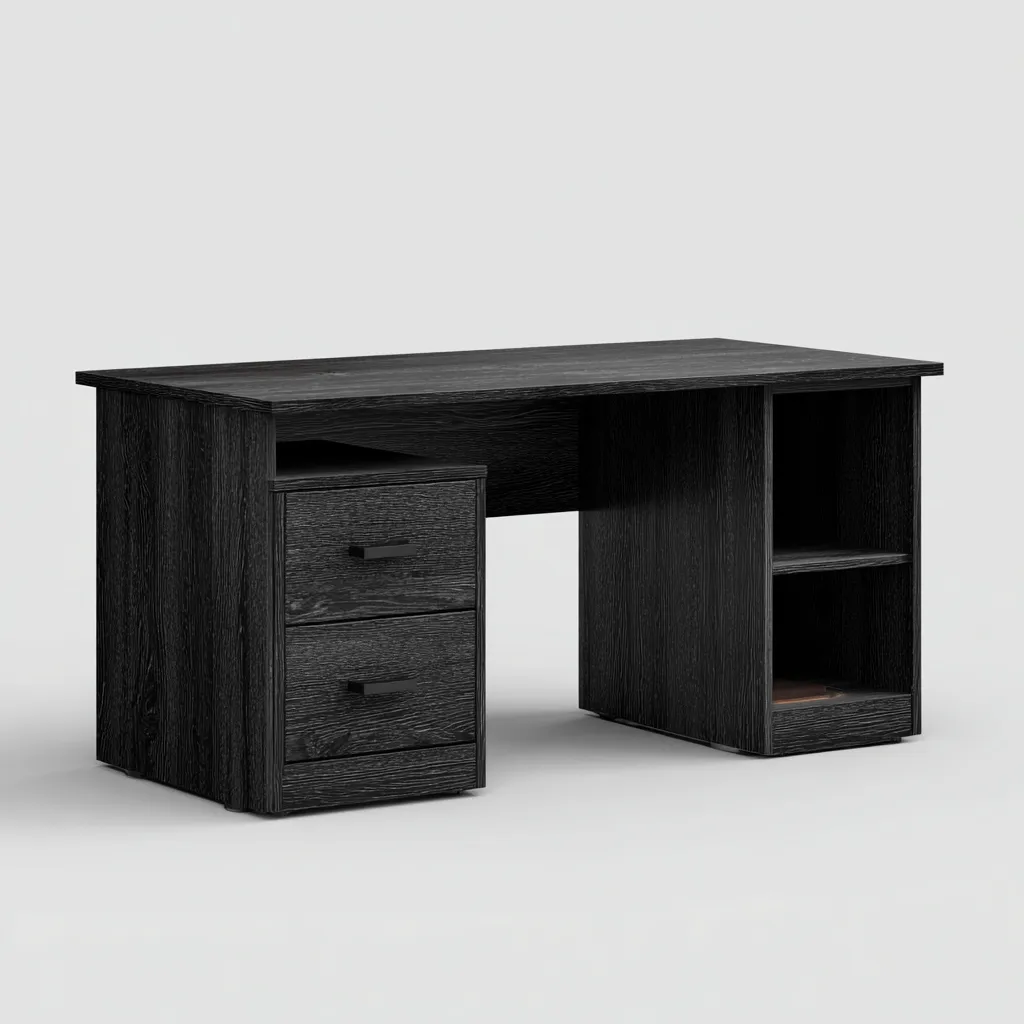 Bureau en bois 120x60x75 cm - noir - adapté à l'office - avec tiroirs et étagères - style moderne-Styleixe