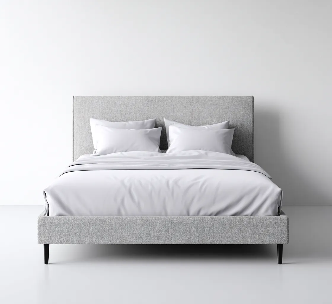 Lit double - tissu - 200x180x115 cm - gris clair - style moderne - pour chambre-Styleixe