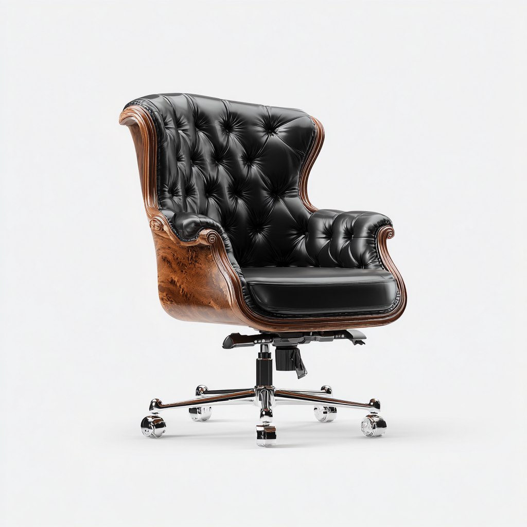 Chaise de bureau cuir véritable noir et bois sculpté 78x75x112 cm - design classique - adaptée au bureau-Styleixe