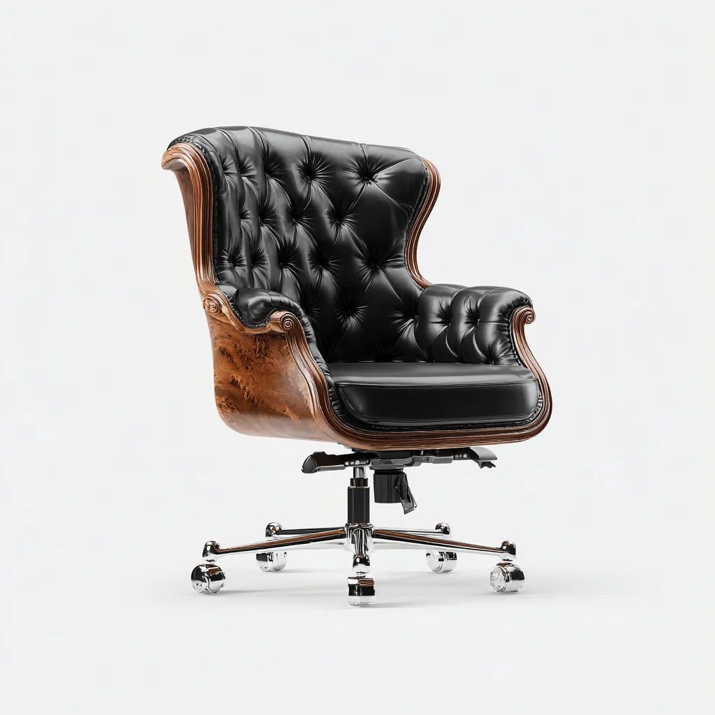 Chaise de bureau cuir véritable noir et bois sculpté 78x75x112 cm - design classique - adaptée au bureau-Styleixe