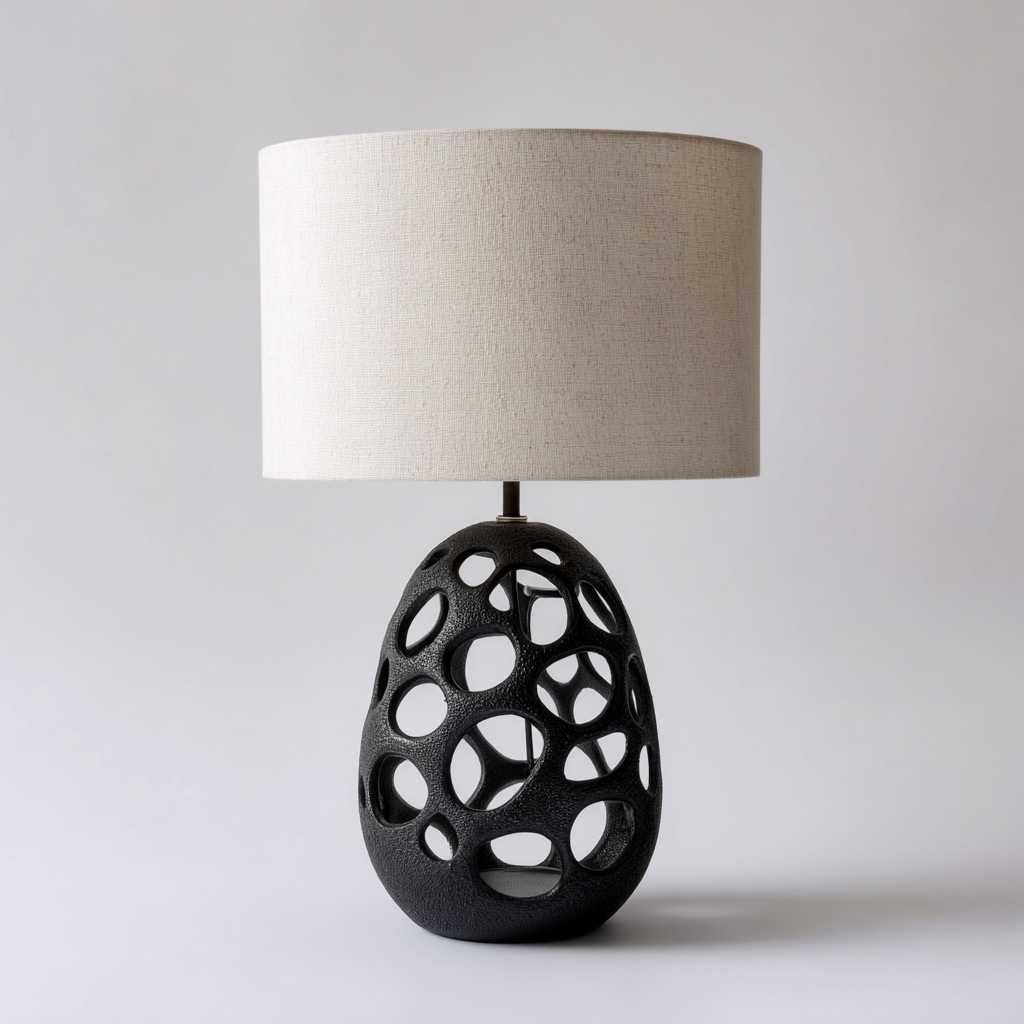 Lampe de table - métal - tissu - 30x30x48 cm - beige - noir - pour intérieur - design moderne-Styleixe