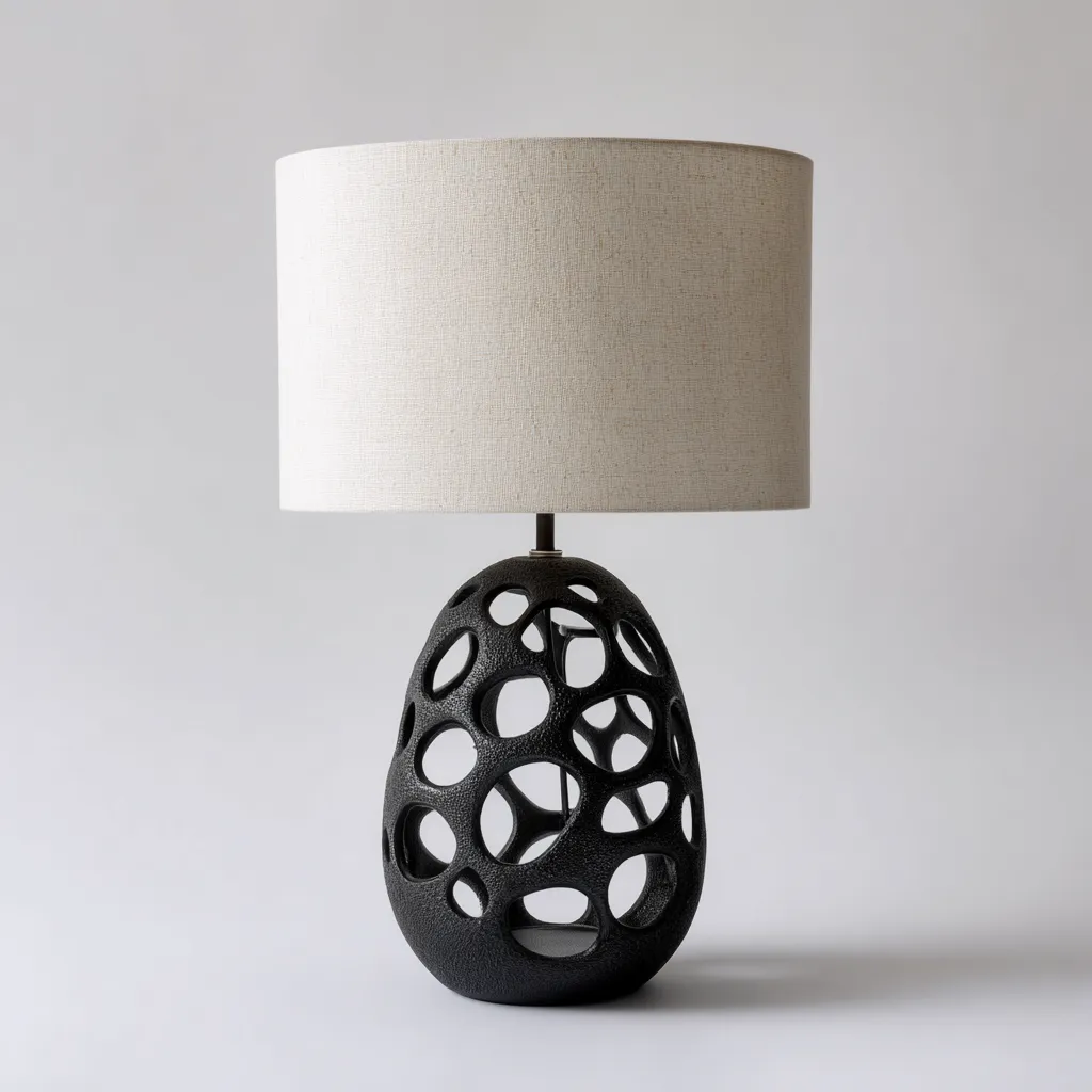 Lampe de table - métal - tissu - 30x30x48 cm - beige - noir - pour intérieur - design moderne-Styleixe