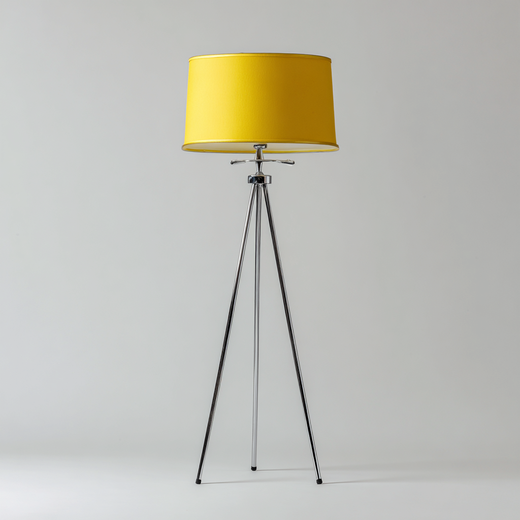 Lampadaire métal tissu 55x55x155 cm jaune chrome - style moderne rétro - trépied pour salon-Styleixe