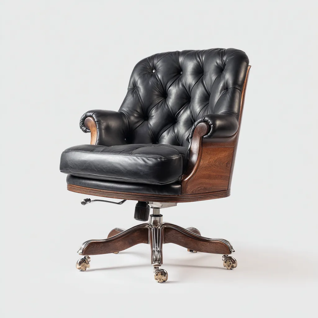 Chaise de bureau cuir véritable noir et bois massif 80x78x110 cm - design classique - adaptée au bureau-Styleixe