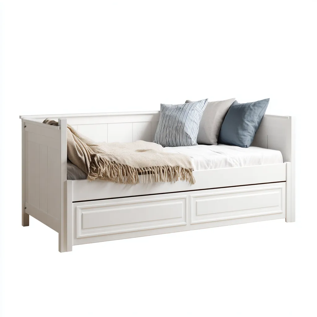 Canapé lit bois massif 208x102x96 cm - blanc vieilli - avec tiroir de couchage - style classique pour chambre-Styleixe
