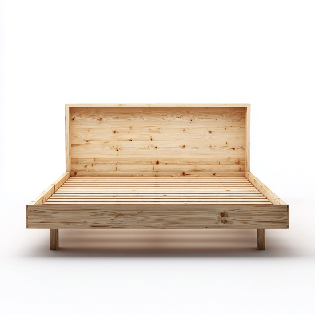 Lit double - bois massif - 200x180x98 cm - bois naturel - style minimaliste - pour chambre-Styleixe