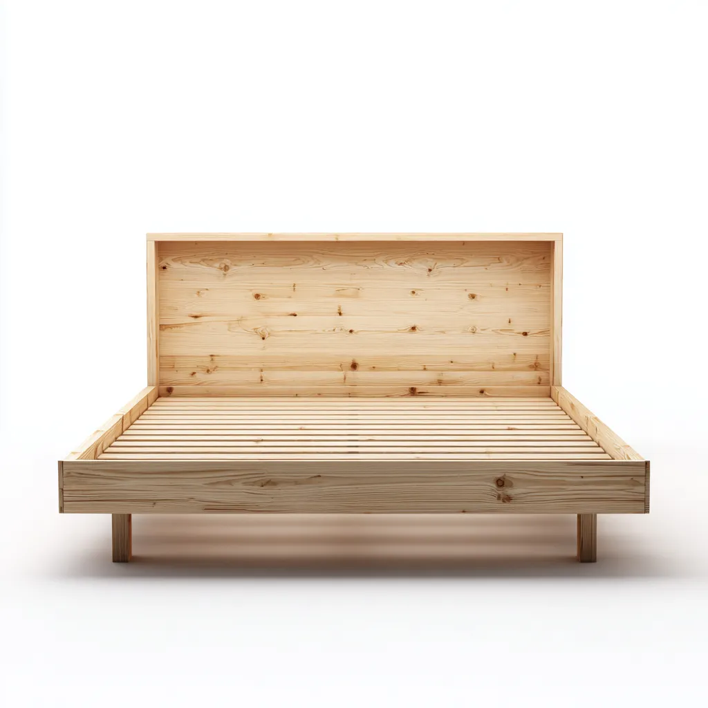 Lit double - bois massif - 200x180x98 cm - bois naturel - style minimaliste - pour chambre-Styleixe