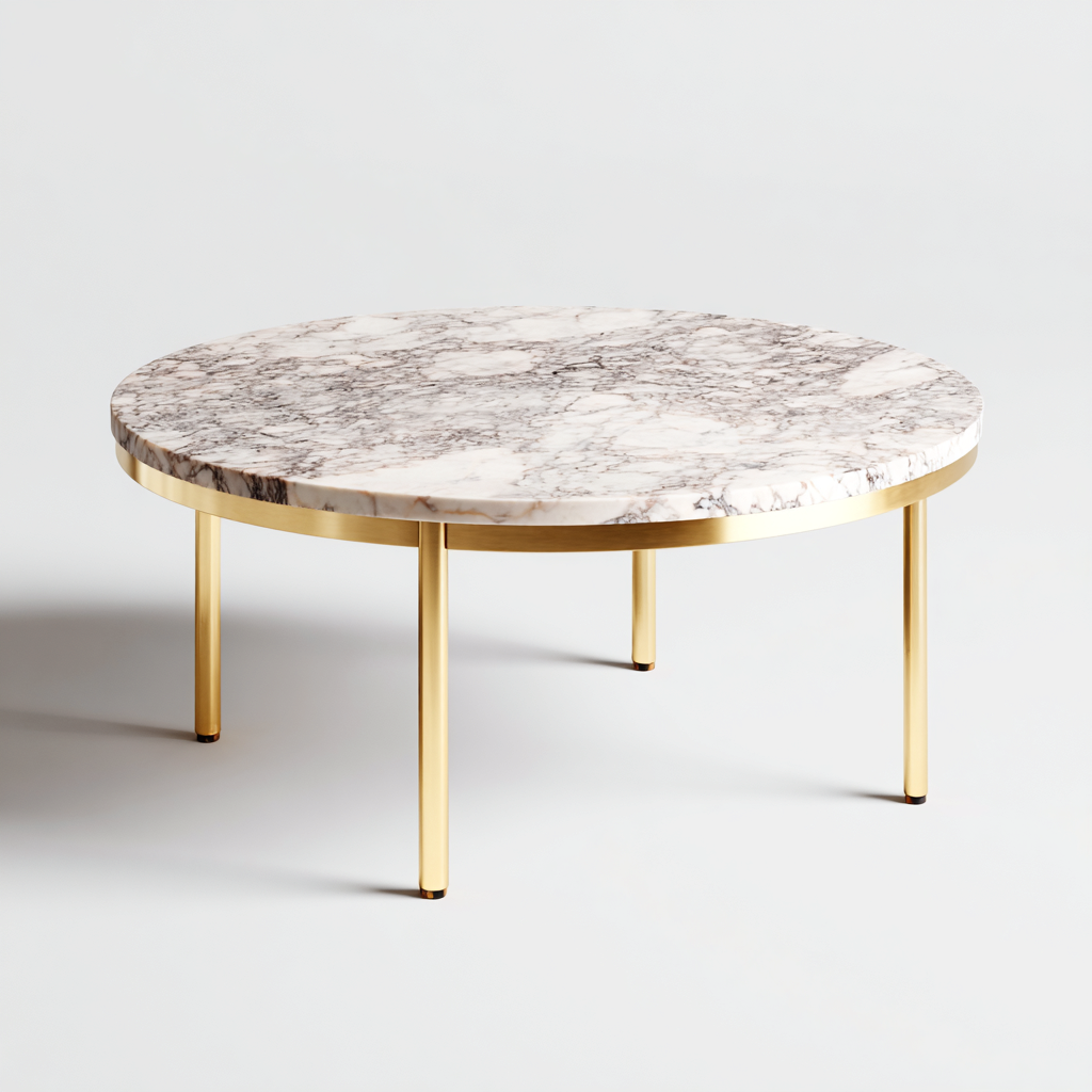 Table basse ronde marbre et métal 85x85x45 cm - blanc - doré - style moderne - adaptée au salon-Styleixe