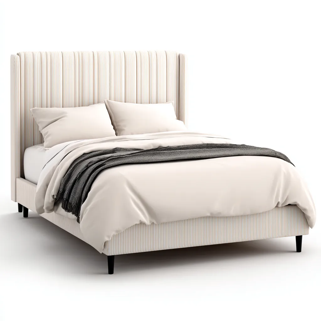 Lit double - tissu - 200x180x118 cm - beige - style moderne - pour chambre-Styleixe