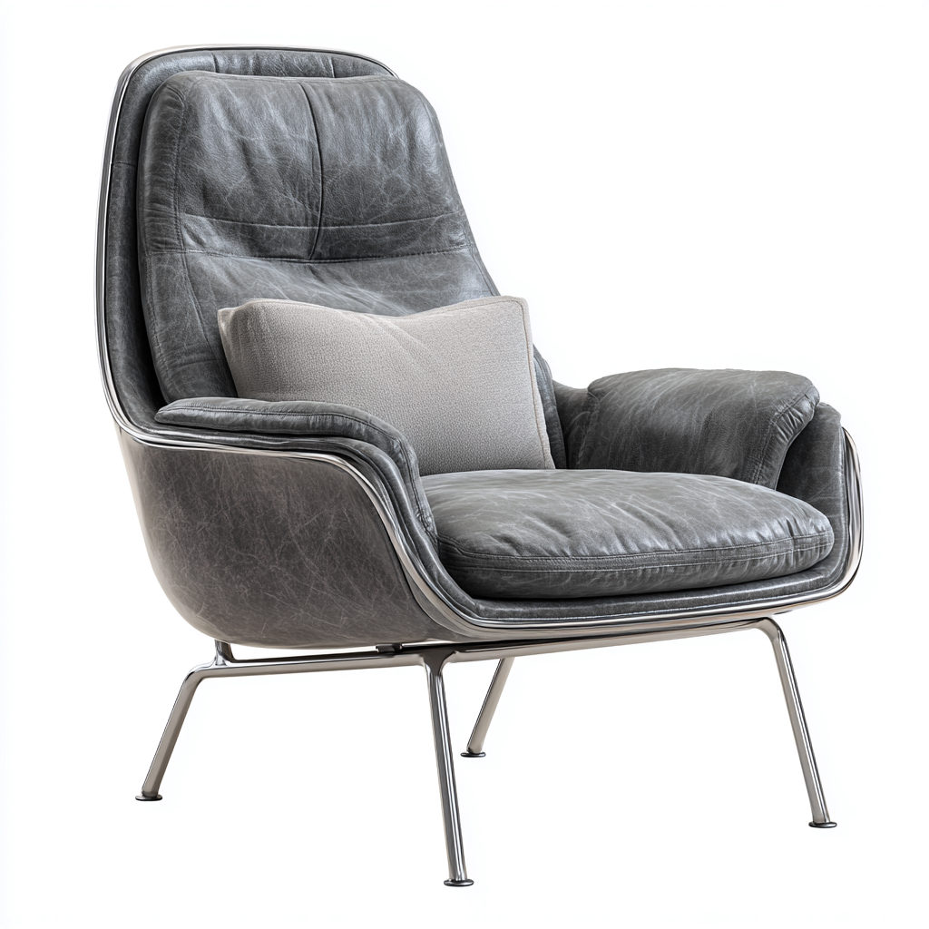 Fauteuil en cuir pieds métalliques 90x85x100 cm - gris - design moderne pour salon-Styleixe