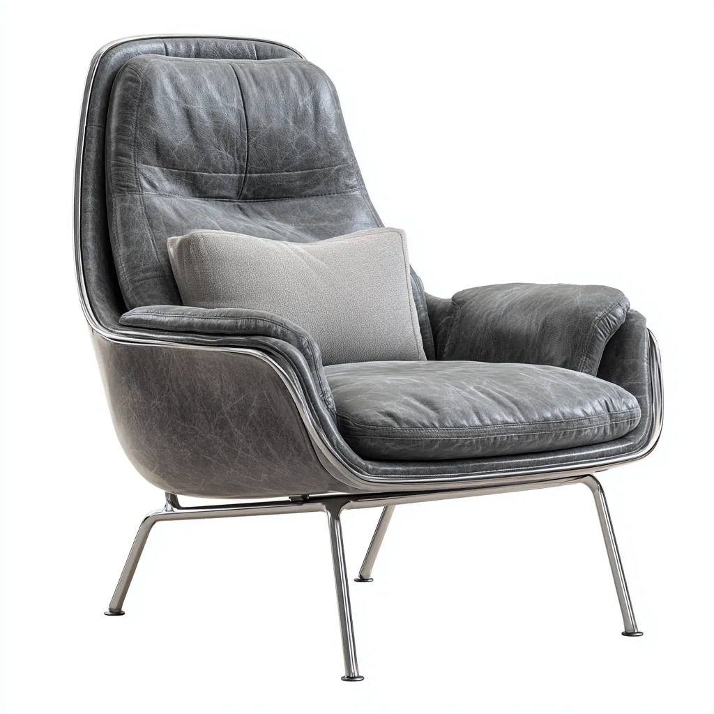 Fauteuil en cuir pieds métalliques 90x85x100 cm - gris - design moderne pour salon-Styleixe