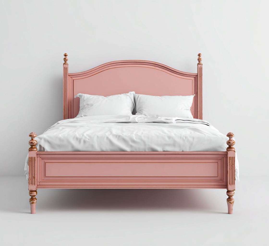 Lit double - bois massif - 200x180x110 cm - rose - style classique - pour chambre-Styleixe