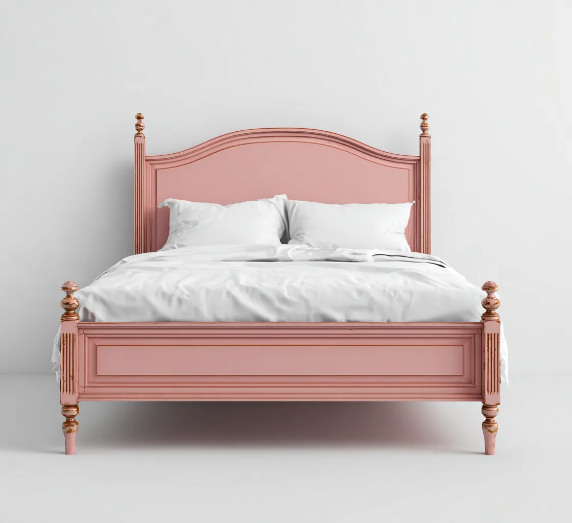 Lit double - bois massif - 200x180x110 cm - rose - style classique - pour chambre-Styleixe