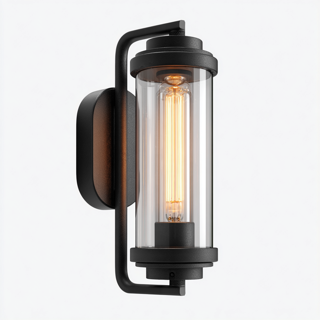 Applique murale - métal et verre - 14x11x30 cm - noir - pour intérieur et extérieur - design industriel-Styleixe