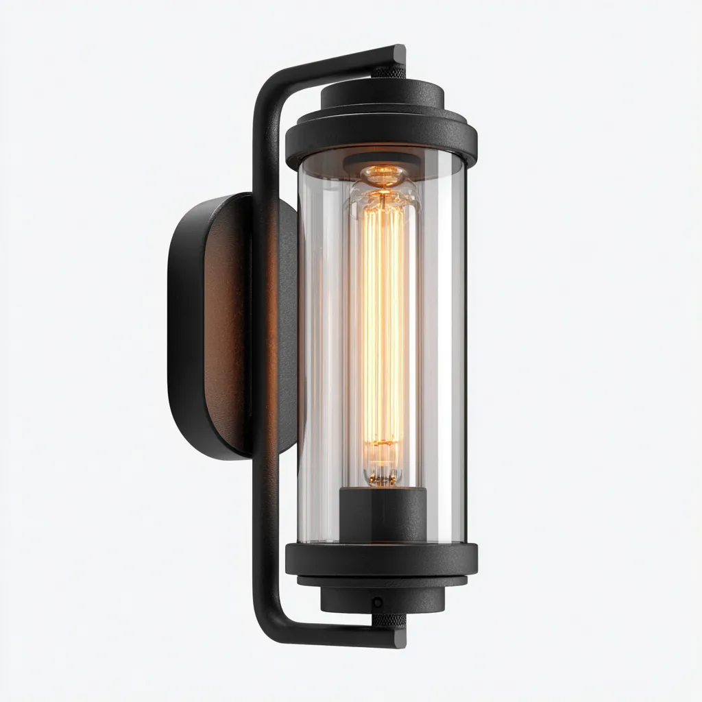 Applique murale - métal et verre - 14x11x30 cm - noir - pour intérieur et extérieur - design industriel-Styleixe