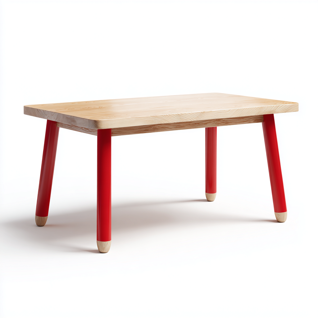 Table à manger bois - métal 130x75x72 cm - bois naturel - rouge - design moderne - adapté à la salle à manger-Styleixe