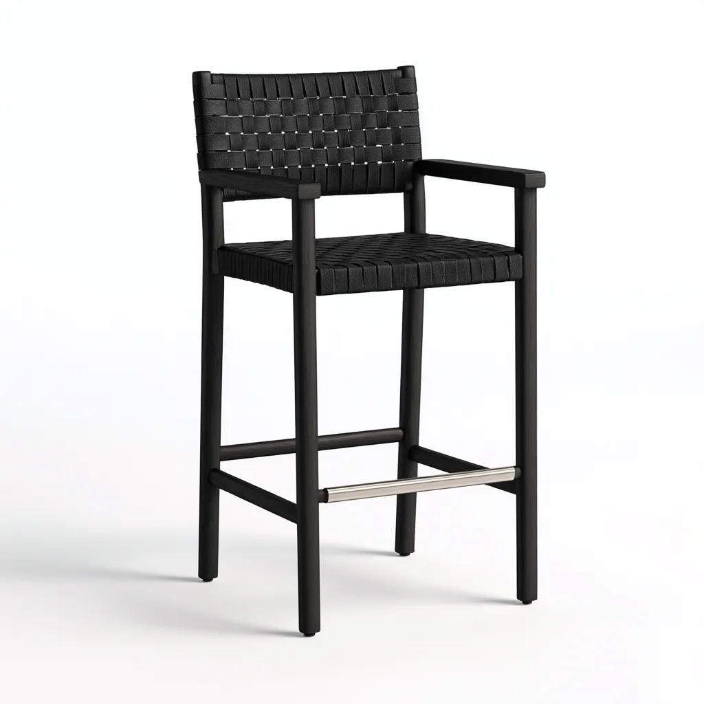 Tabouret de bar bois avec assise tressée 45x45x95 cm - noir - design moderne pour salle à manger-Styleixe
