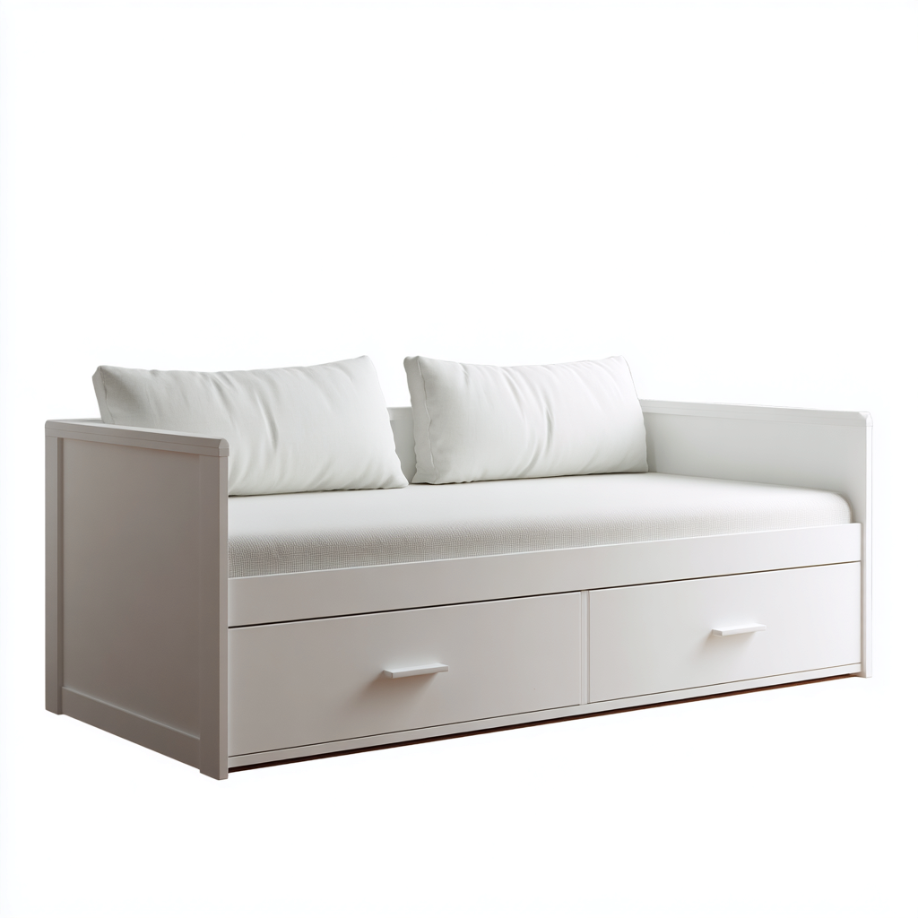 Canapé lit bois 200x90x85 cm - blanc - avec rangements - style moderne pour chambre-Styleixe