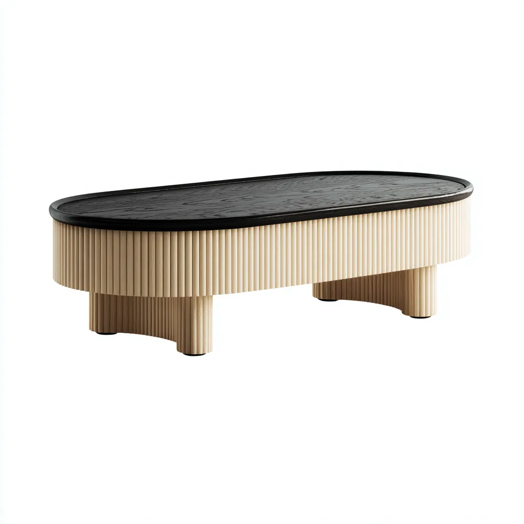 Table basse ovale bois et finition nervurée 120x60x38 cm - noir - beige - style moderne - adaptée au salon-Styleixe