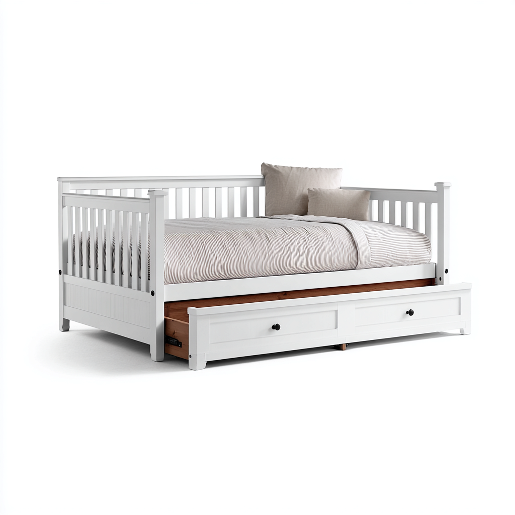 Canapé lit bois massif 205x100x90 cm - blanc - avec tiroir de couchage - style moderne pour chambre-Styleixe