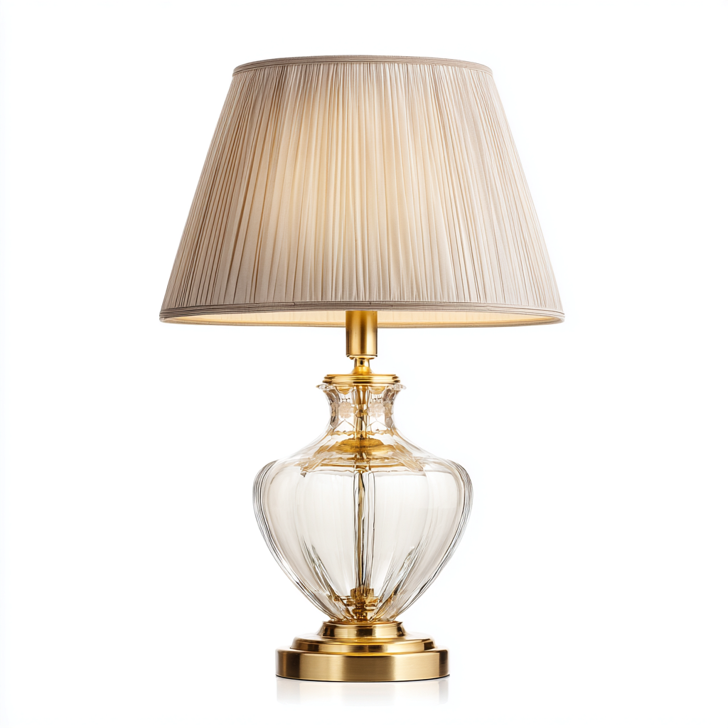 Lampe de table - métal - verre - tissu - 28x28x45 cm - beige - or - pour intérieur - design classique-Styleixe