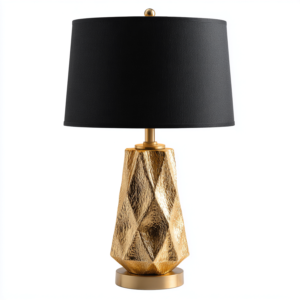 Lampe de table - métal martelé et tissu - 30x30x50 cm - or noir - pour salon - design moderne-Styleixe