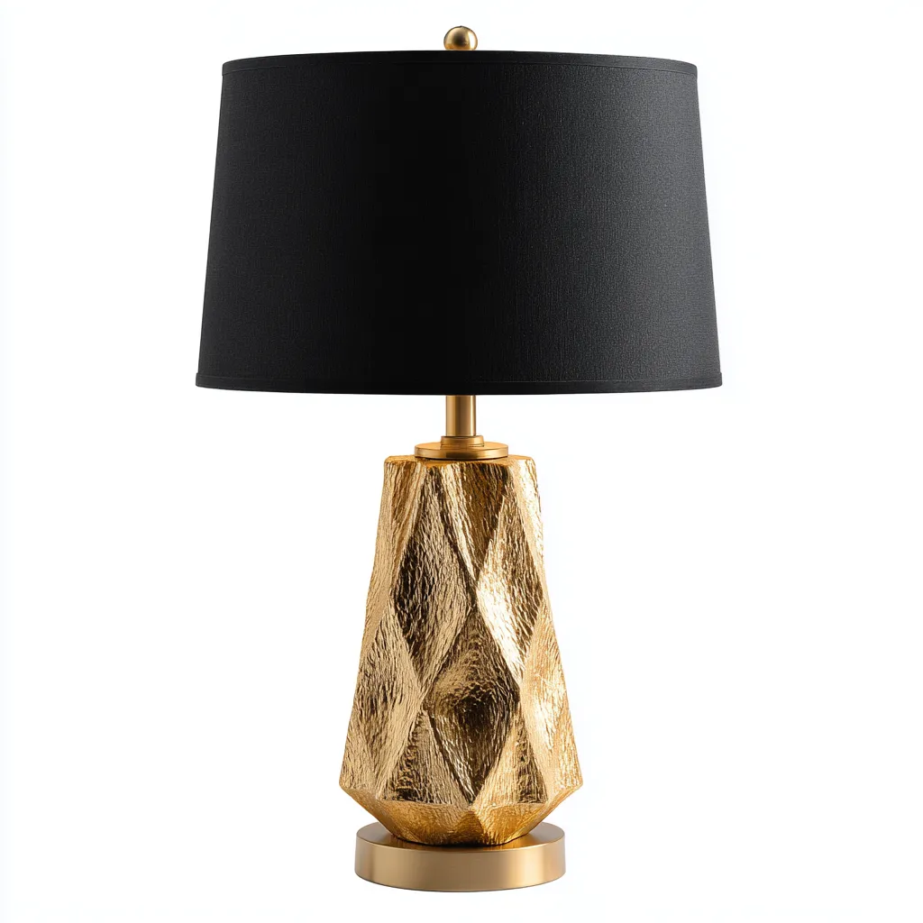 Lampe de table - métal martelé et tissu - 30x30x50 cm - or noir - pour salon - design moderne-Styleixe