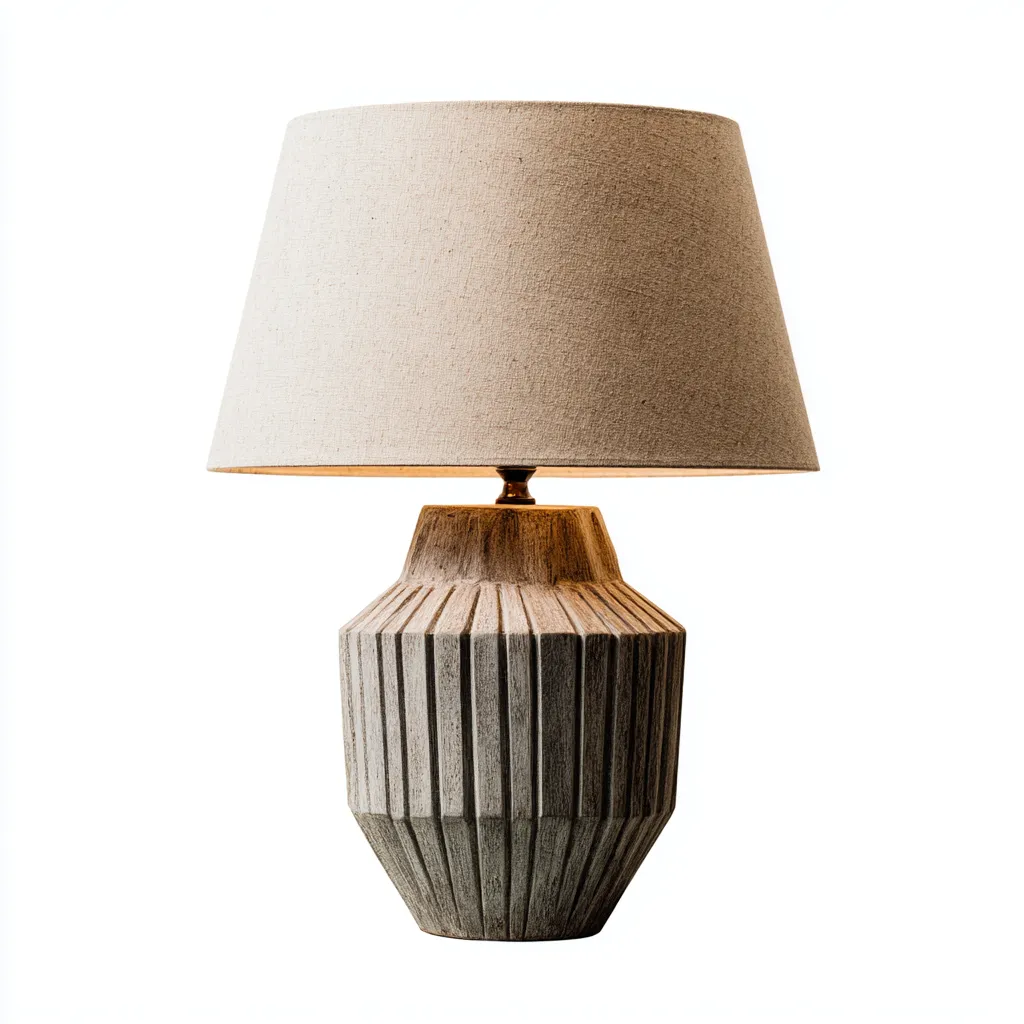 Lampe de table - céramique - 22x22x48 cm - gris - beige - pour intérieur - design rustique-Styleixe