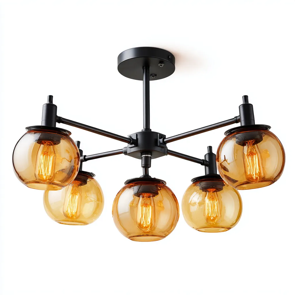 Plafonnier métal verre 50x50x28 cm noir ambré - design contemporain pour intérieur-Styleixe