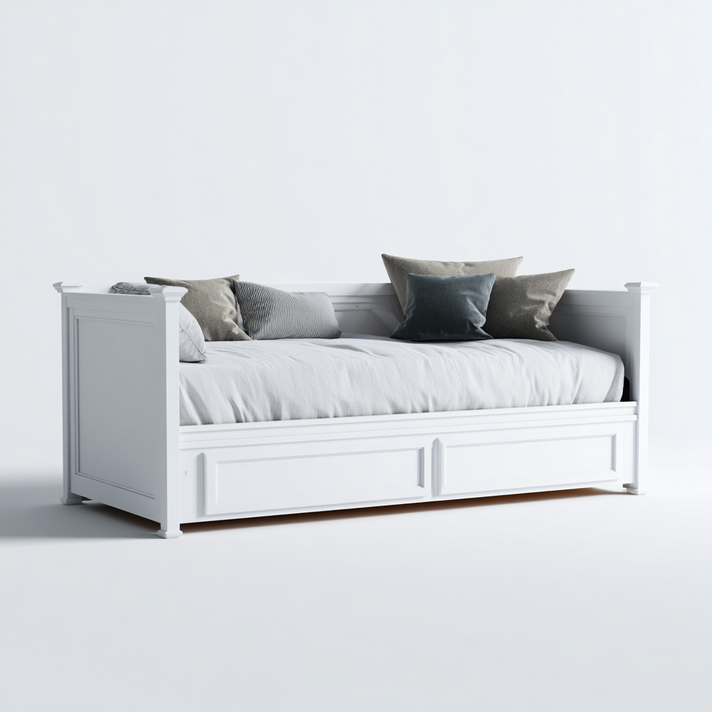 Canapé lit bois massif 205x100x95 cm - blanc - avec tiroir de couchage - style classique pour chambre-Styleixe