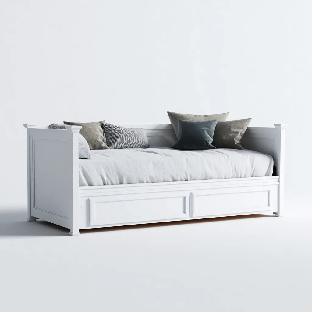 Canapé lit bois massif 205x100x95 cm - blanc - avec tiroir de couchage - style classique pour chambre-Styleixe