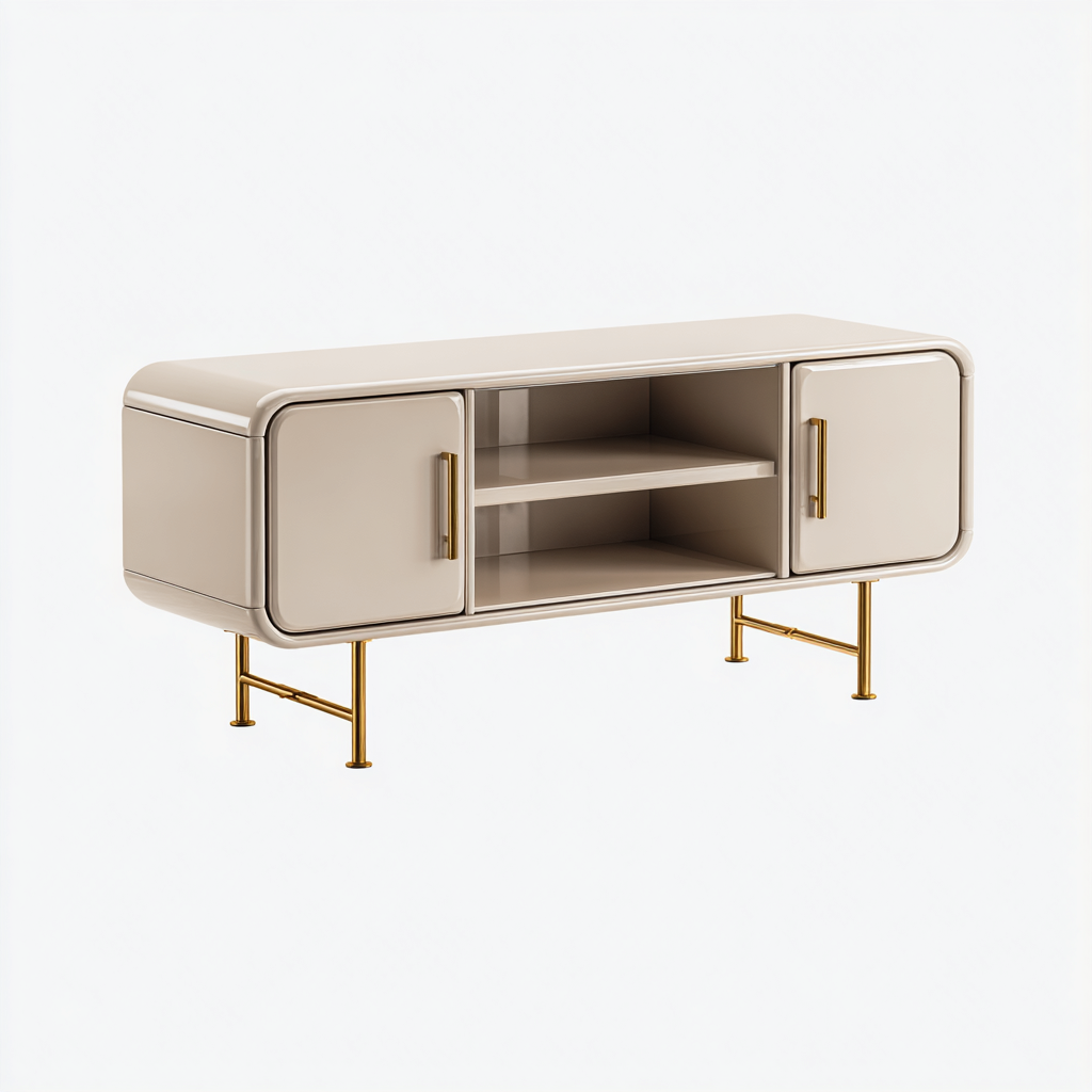 Meuble TV métal - beige 140x40x55 cm - adapté au salon - style moderne-Styleixe