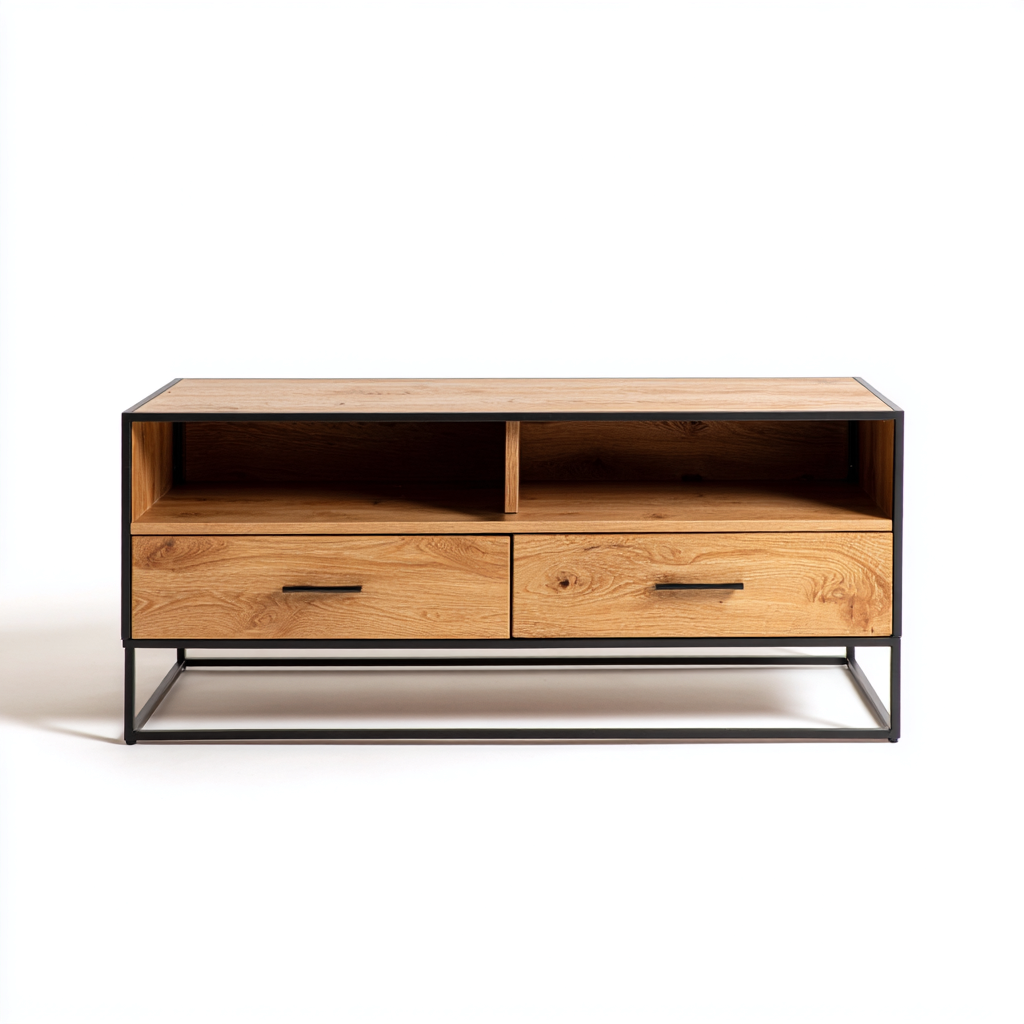 Meuble TV bois métal - marron - noir 120x40x55 cm - adapté au salon - style moderne industriel-Styleixe