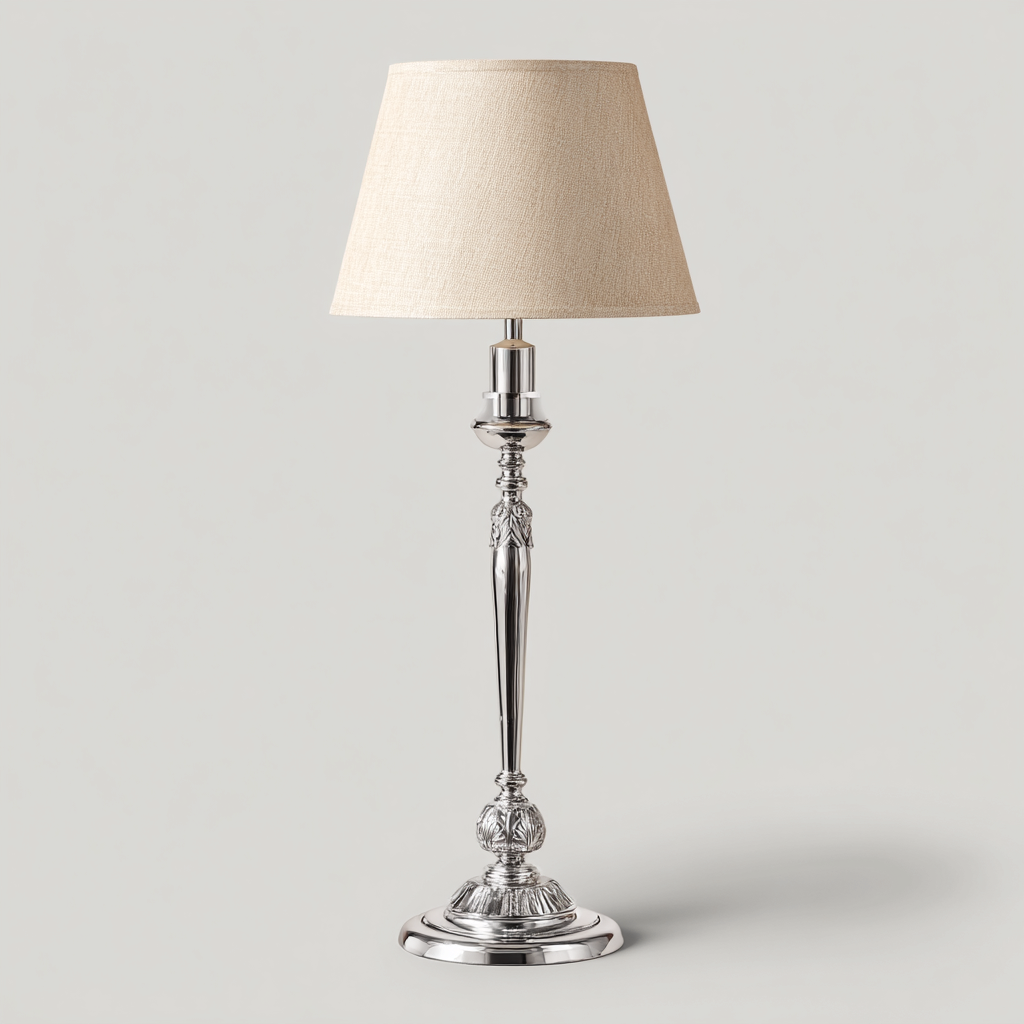 Lampadaire métal tissu 32x32x160 cm chrome blanc cassé - style classique pour salon-Styleixe