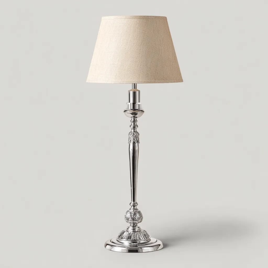 Lampadaire métal tissu 32x32x160 cm chrome blanc cassé - style classique pour salon-Styleixe