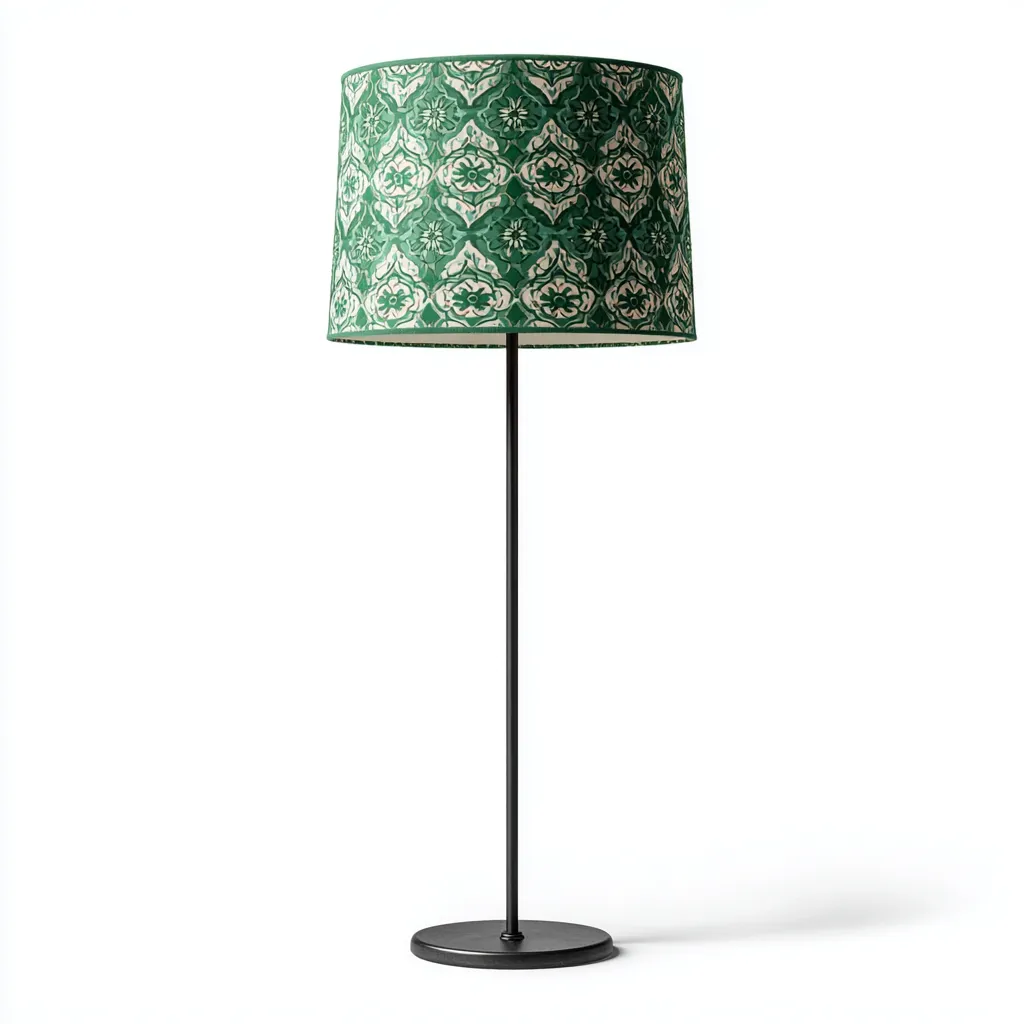 Lampadaire métal tissu 32x32x165 cm noir vert - style bohème pour salon-Styleixe