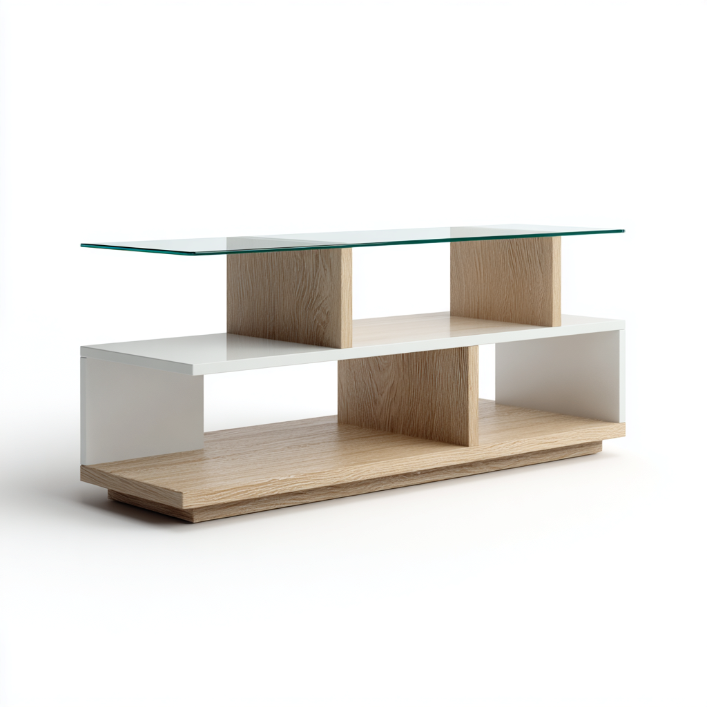 Meuble TV verre - bois - blanc 140x40x55 cm - adapté au salon - style moderne-Styleixe