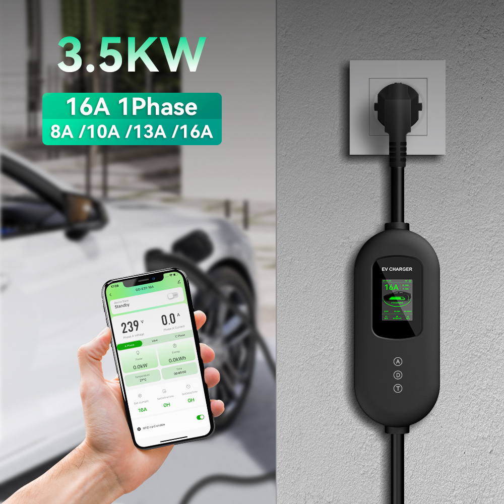 EV Charger, 120V-240V 16A, Black