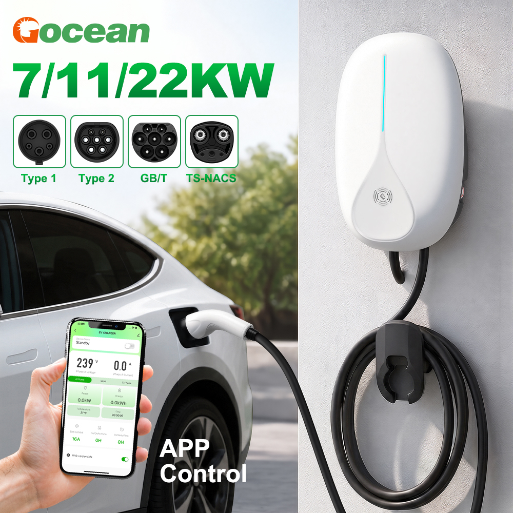 11kW 16A Wall Mounted AC Fast EV Vehicle Powered Charging Station  White