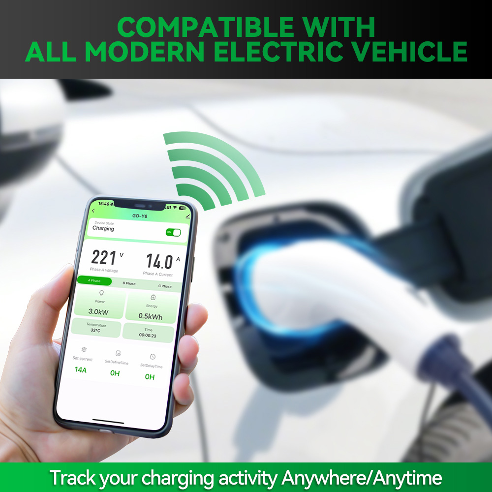 11kW 16A Wall Mounted AC Fast EV Vehicle Powered Charging Station  White