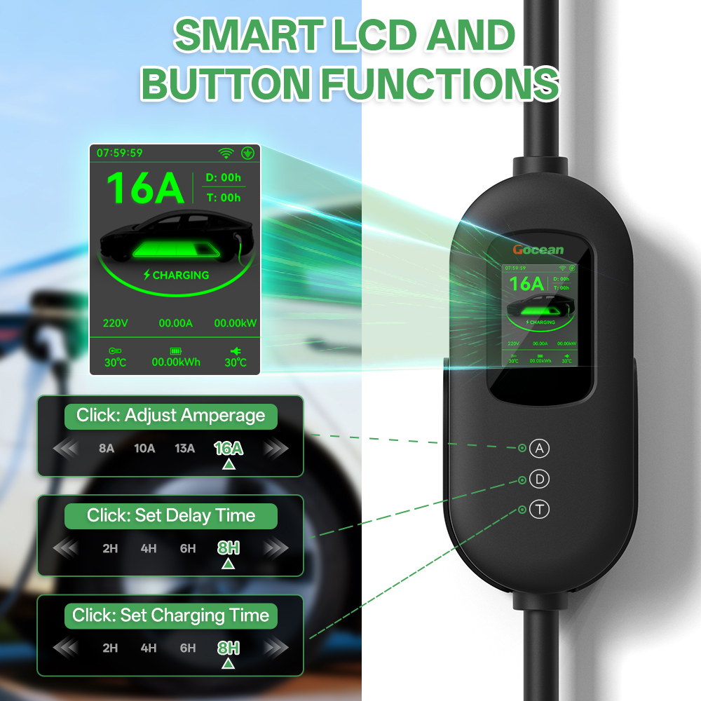 EV Charger, 120V-240V, 16A, Black