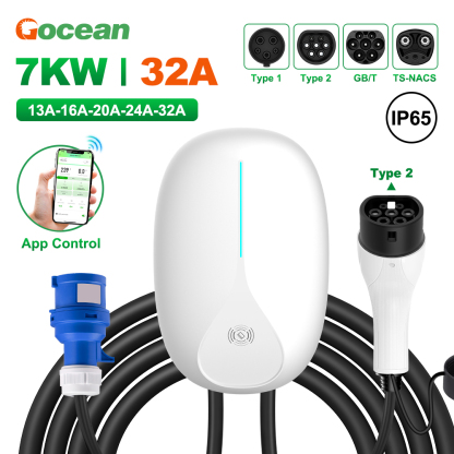 11kW 16A Wall Mounted AC Fast EV Vehicle Powered Charging Station  White