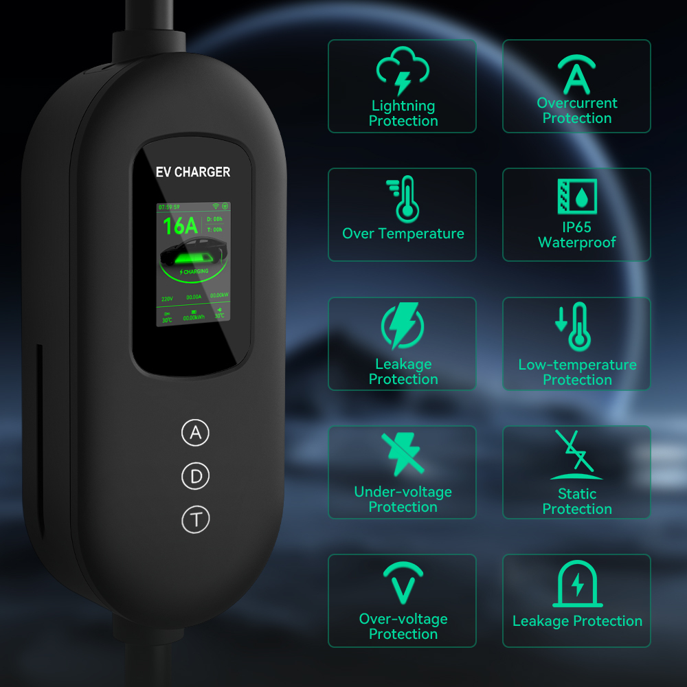 EV Charger, 120V-240V 16A, Black