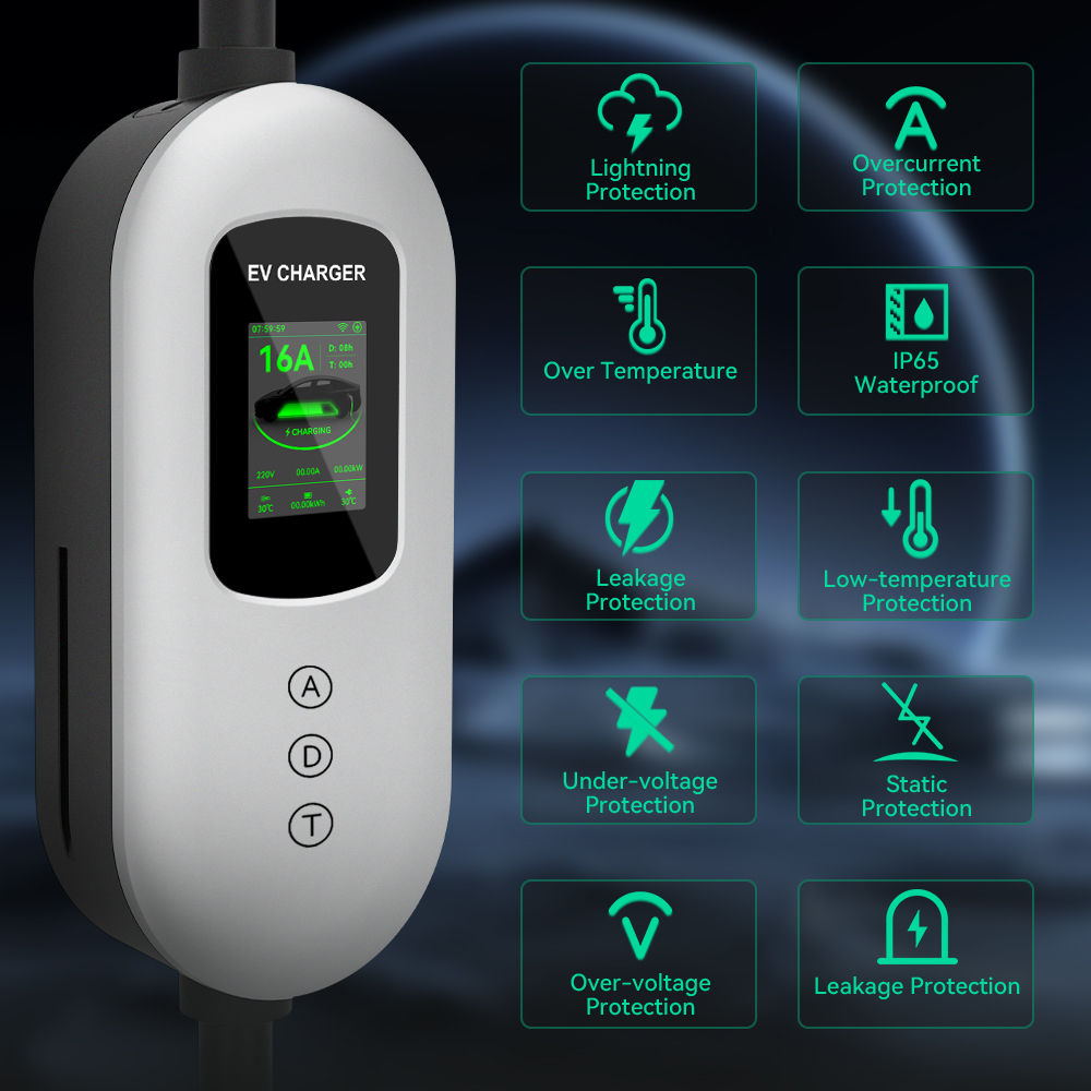 EV Charger, 120V-240V 16A, Silver